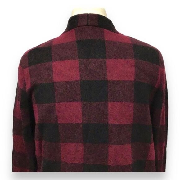 Talbots Women’s Open Front Pure Merino Wool Buffalo Plaid Sweater Cardigan - Picture 5 of 7